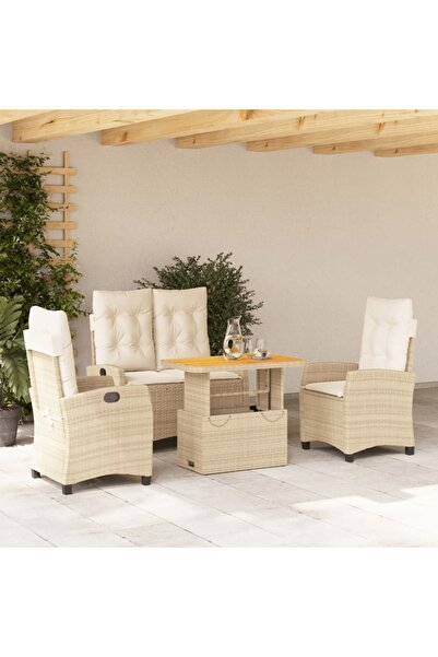 vidaxl Set canapele de gradina, 4 piese, cu perne, bej, poliratan