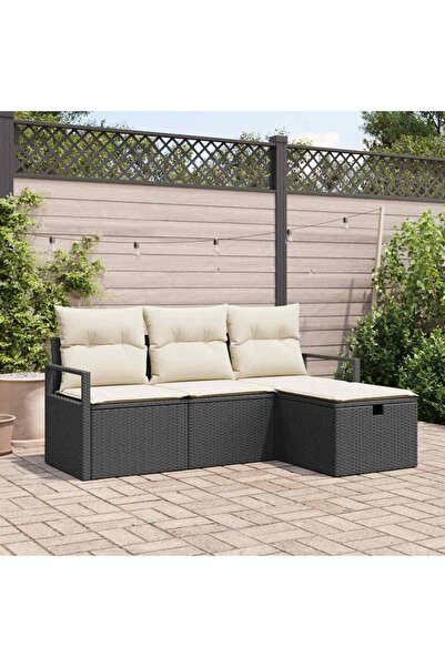 vidaxl Set de canapele pentru gradina cu perna 4 pcs Negru Rattan poli