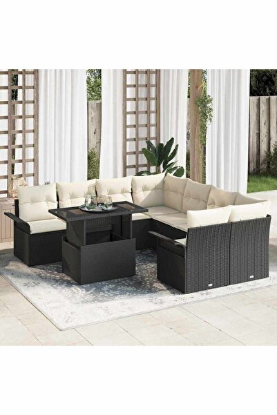 vidaxl Set de canapele pentru gradina cu perna 9 pcs Negru Rattan poli