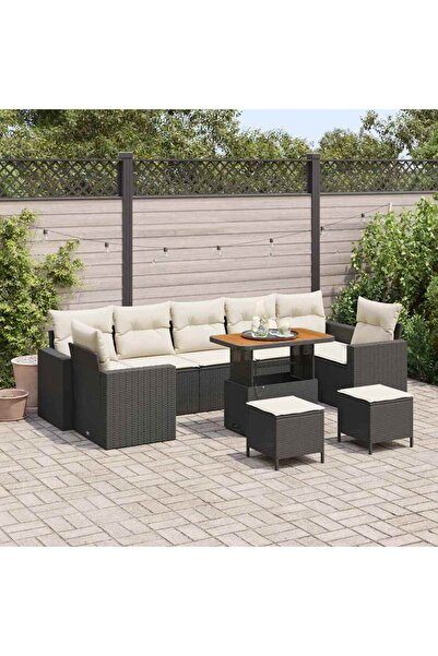 vidaxl Set de canapele pentru gradina 10 pcs Negru poliratan