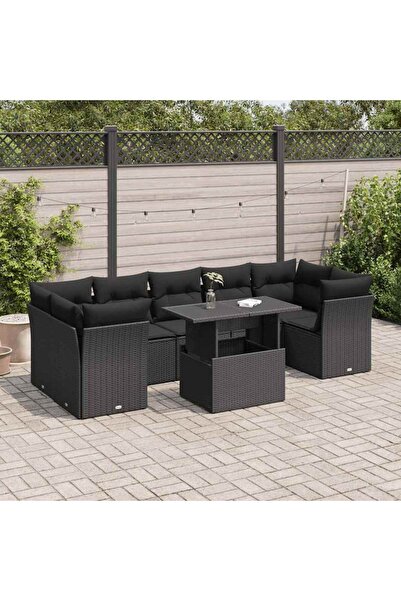 vidaxl Set mobilier de gradina cu perne, 8 piese, negru, poliratan