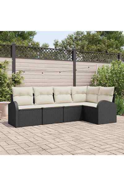vidaxl Set de canapele pentru gradina 5 pcs Negru È™i Alb poliratan