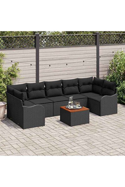 vidaxl Set de canapele pentru gradina cu perna 8 pcs Negru poliratan