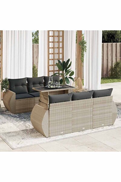 vidaxl Set canapele de gradina cu perne, 7piese gri deschis poliratan