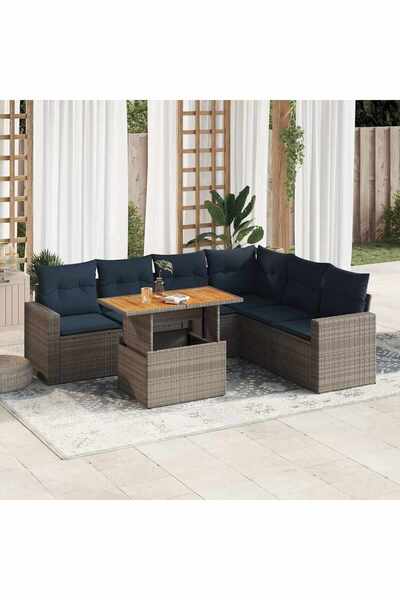 vidaxl Set canapele de gradina, 7 piese, cu perne, gri, poliratan