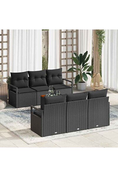 vidaxl Set de canapele pentru gradina cu perna 7 pcs Negru poliratan