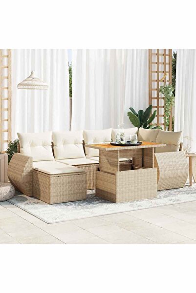 vidaxl Set canapele de gradina, 7 piese, cu perne, bej, poliratan