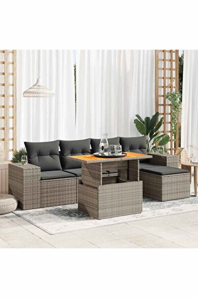 vidaxl Set mobilier gradina cu perne, 6 piese, gri, poliratan