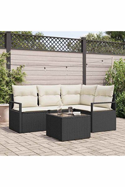vidaxl Set de canapea 5 pcs Negru poliratan