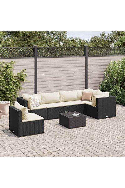 vidaxl Set mobilier de gradina cu perne, 7 piese, negru, poliratan