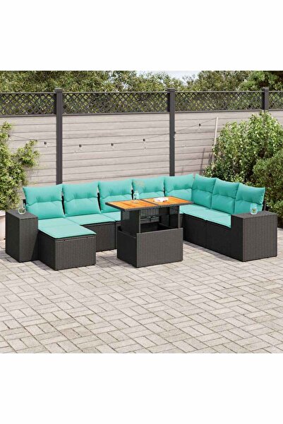 vidaxl Set mobilier de gradina cu perne, 9 piese, negru, poliratan