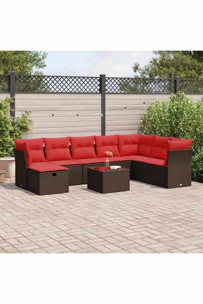 vidaxl Set canapele de gradina cu perne, 9 piese, maro, poliratan