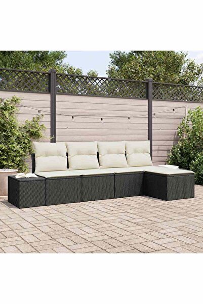vidaxl Set de canapele pentru gradina cu perna 5 pcs Negru poliratan