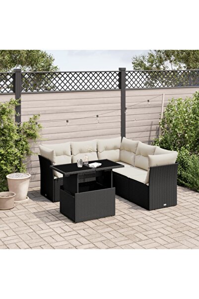 vidaxl Set mobilier de gradina cu perne, 6 piese, negru, poliratan
