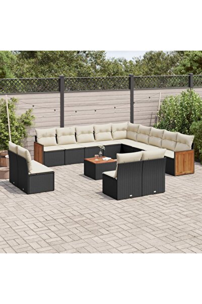 vidaxl Set mobilier de gradina cu perne, 14 piese, negru, poliratan