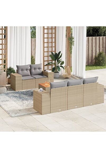 vidaxl Set canapele de gradina cu perne, 6 piese, bej, poliratan