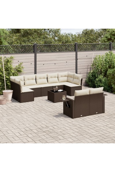 vidaxl Set canapele de gradina cu perne, 10 piese, maro, poliratan