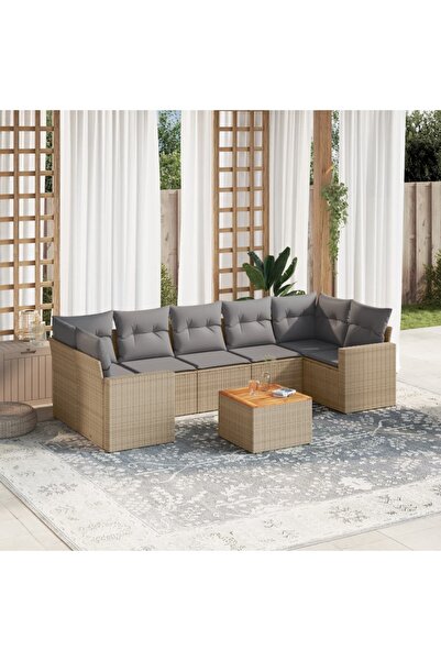 vidaxl Set canapele de gradina, 8 piese, cu perne, bej, poliratan