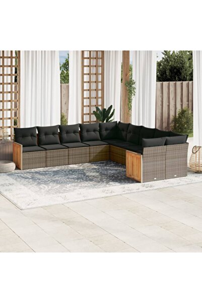 vidaxl Set mobilier de gradina cu perne, 10 piese, gri, poliratan