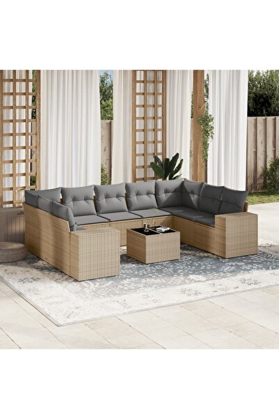 vidaxl Set canapele de gradina cu perne, 10 piese, bej, poliratan