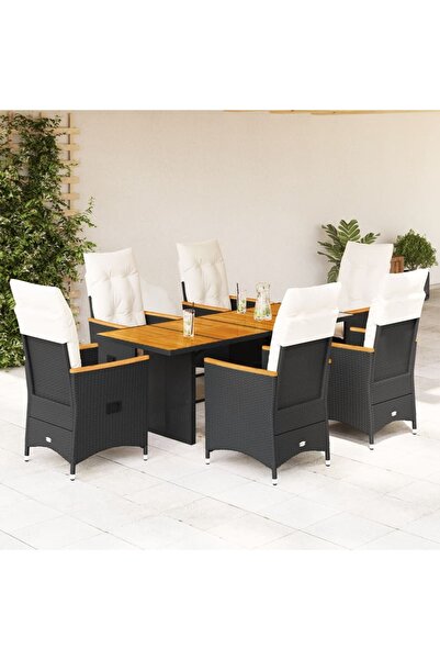 vidaxl Set mobilier de gradina cu perne, 7 piese, negru, poliratan