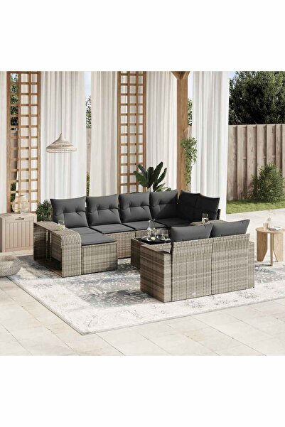 vidaxl Set canapele de gradina cu perne, 11 piese, gri, poliratan