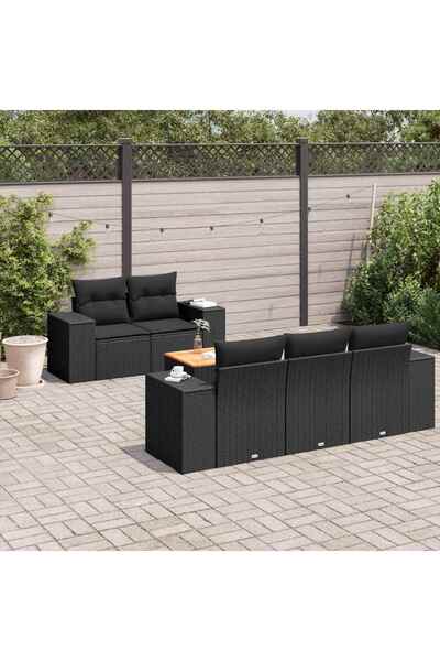 vidaxl Set mobilier de gradina cu perne, 6 piese, negru, poliratan