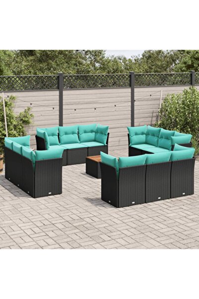 vidaxl Set mobilier de gradina cu perne, 13 piese, negru, poliratan