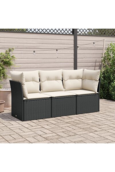 vidaxl Set mobilier de gradina cu perne, 3 piese, negru, poliratan