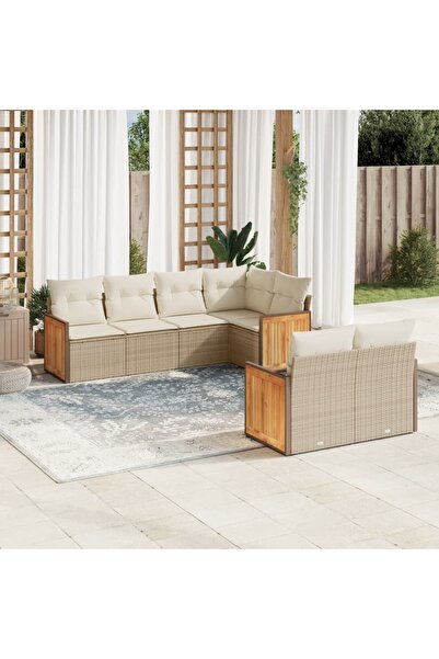 vidaxl Set canapele de gradina, 7 piese, cu perne, bej, poliratan