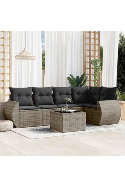 vidaxl Set mobilier gradina cu perne, 6 piese, gri, poliratan