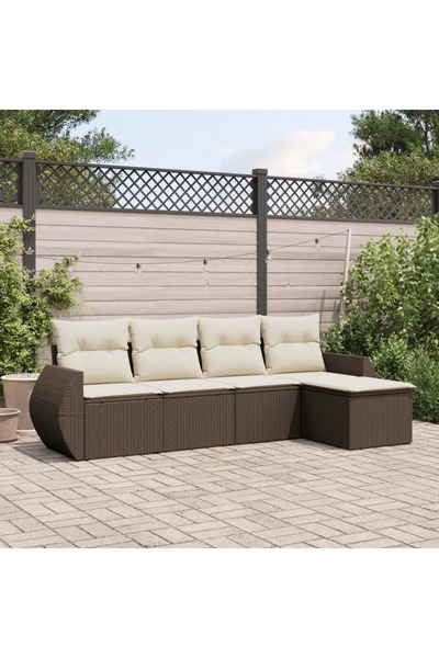 vidaxl Set canapele de gradina cu perne, 5 piese, maro, poliratan