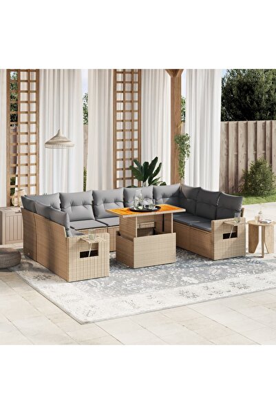 vidaxl Set canapele de gradina cu perne, 10 piese, bej, poliratan