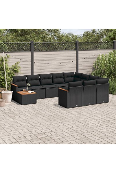 vidaxl Set canapele de gradina cu perne, 11 piese, negru, poliratan