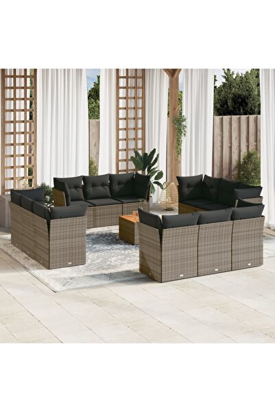 vidaxl Set mobilier de gradina cu perne, 13 piese, gri, poliratan