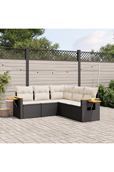 vidaxl Set mobilier de gradina cu perne, 5 piese, negru, poliratan