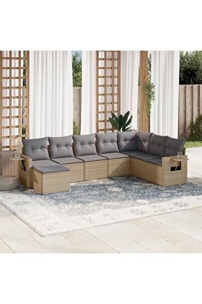 vidaxl Set canapele de gradina, 8 piese, cu perne, bej, poliratan