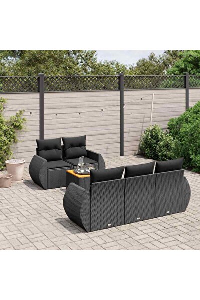 vidaxl Set mobilier de gradina cu perne, 6 piese, negru, poliratan