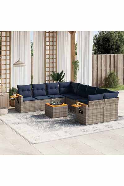 vidaxl Set canapele de gradina, 9 piese, cu perne, gri, poliratan