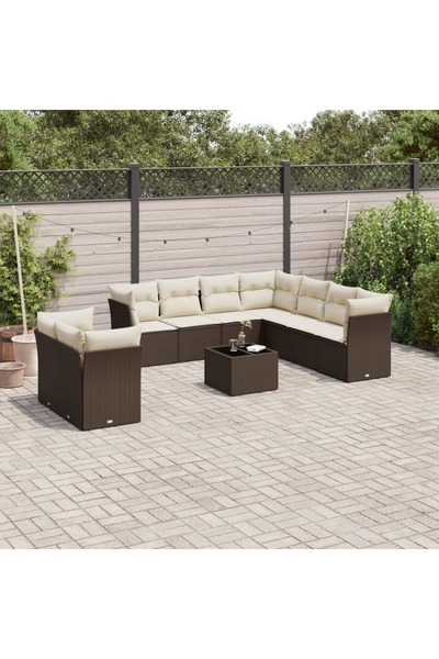 vidaxl Set canapele de gradina cu perne, 10 piese, maro, poliratan