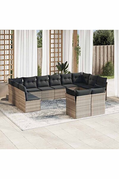 vidaxl Set canapele de gradina cu perne, 12piese gri deschis poliratan