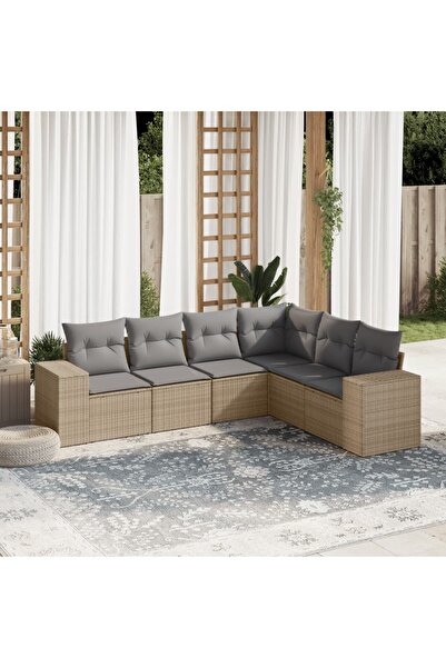 vidaxl Set canapele de gradina cu perne, 6 piese, bej, poliratan