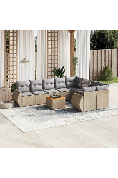 vidaxl Set canapele de gradina cu perne, 10 piese, bej, poliratan