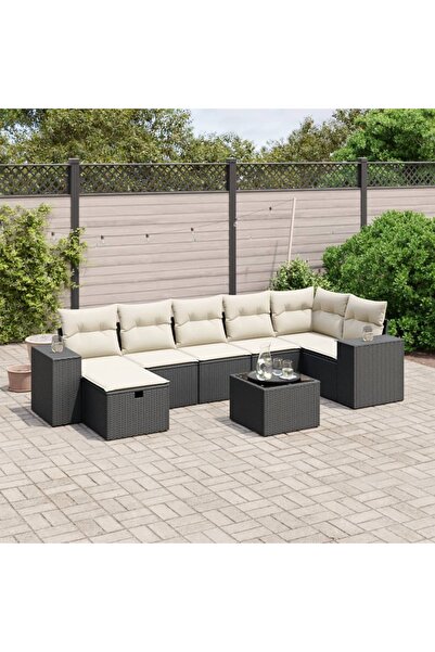 vidaxl Set mobilier de gradina cu perne, 8 piese, negru, poliratan