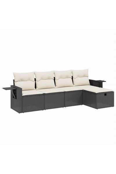 vidaxl Set mobilier de gradina cu perne, 5 piese, negru, poliratan