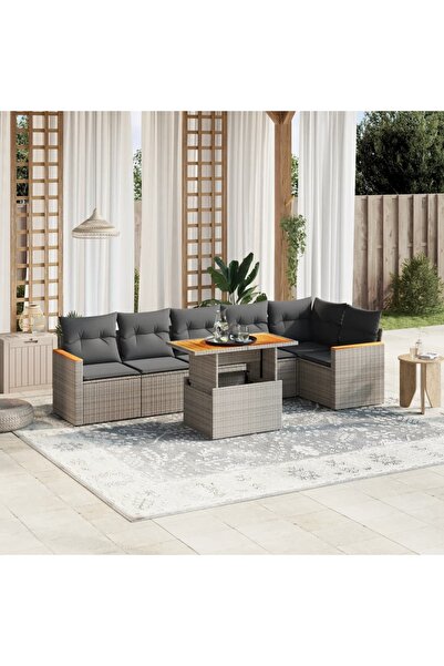 vidaxl Set canapele de gradina, 7 piese, cu perne, gri, poliratan