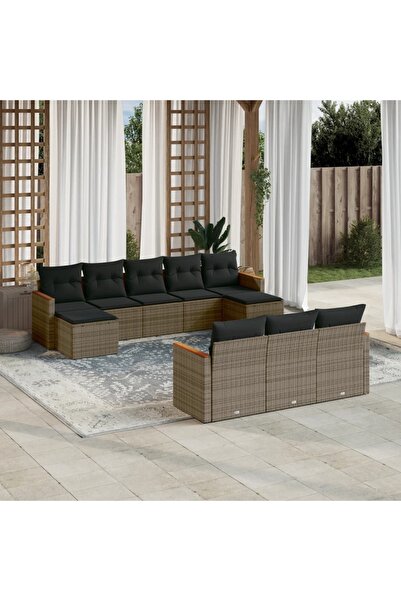 vidaxl Set mobilier de gradina cu perne, 10 piese, gri, poliratan