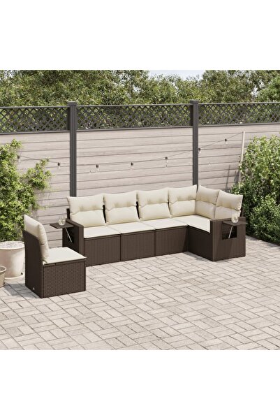 vidaxl Set canapele de gradina cu perne, 6 piese, maro, poliratan