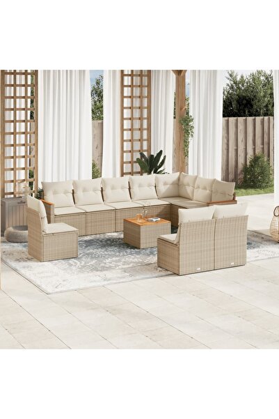 vidaxl Set canapele de gradina cu perne, 11 piese, bej, poliratan