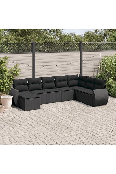 vidaxl Set mobilier de gradina cu perne, 8 piese, negru, poliratan